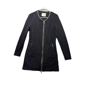 Beatrice b Women’s Size M Black Front Zip Polka Dot Mini Dress Pockets Long Slv